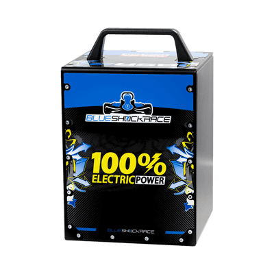 Blue Shock Race battery pack for rental karts and kids race karts with quick swap option